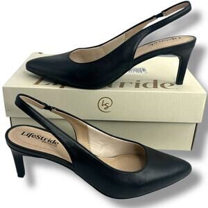 NEW LifeStride Black Slingback Pumps Size 9 Pointed Toe Hees Classy Work Event